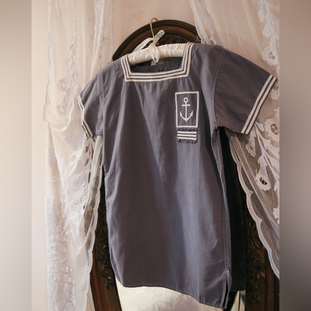 Vintage Antique 1920s French Sailor Navy Anchor Shirt